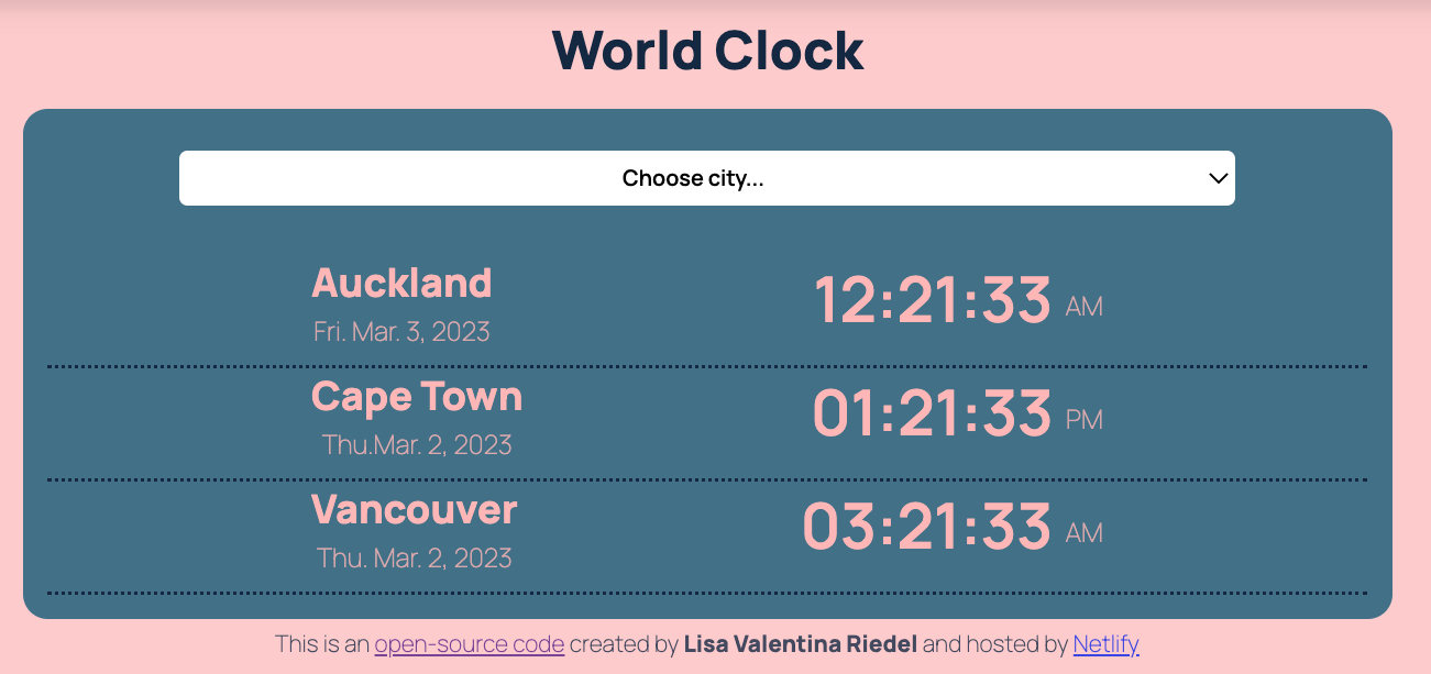 Image of the world clock page coded by Lisa Valentina Riedel